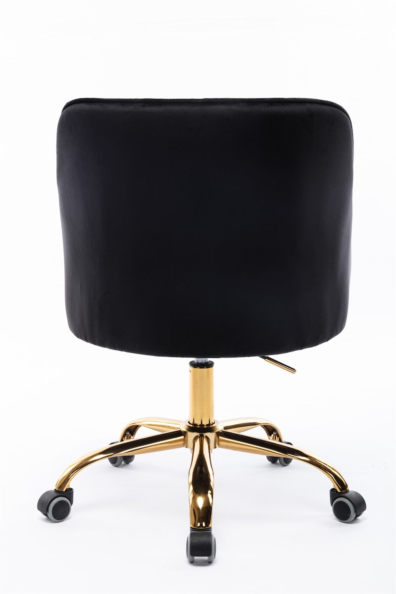 Zenitha Velvet Swivel Office Chair with Golden Base - Black