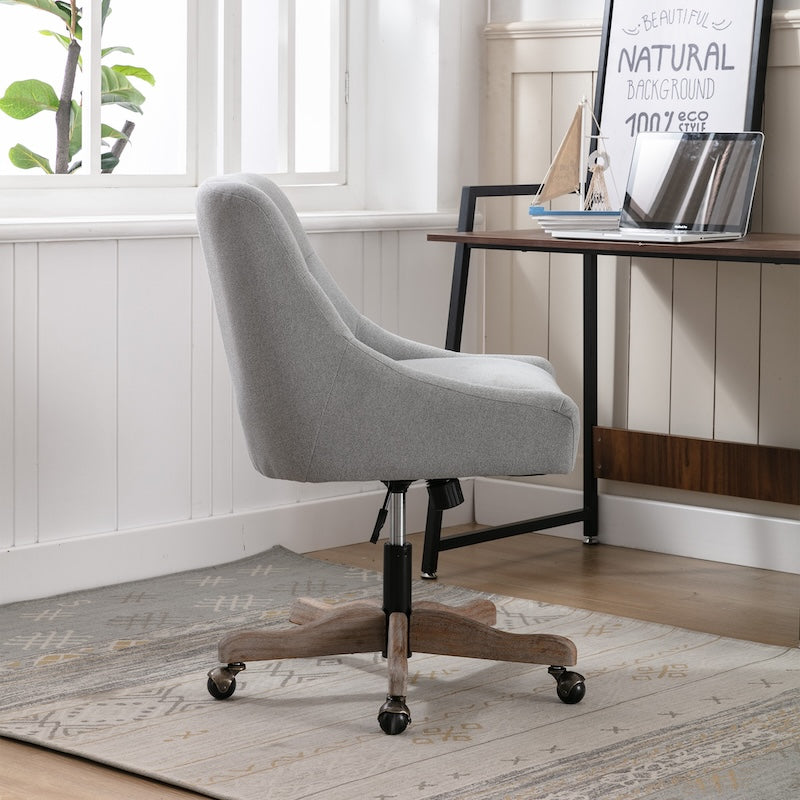 Rivendale Tufted Linen Office Chair with Wooden Base - Gray
