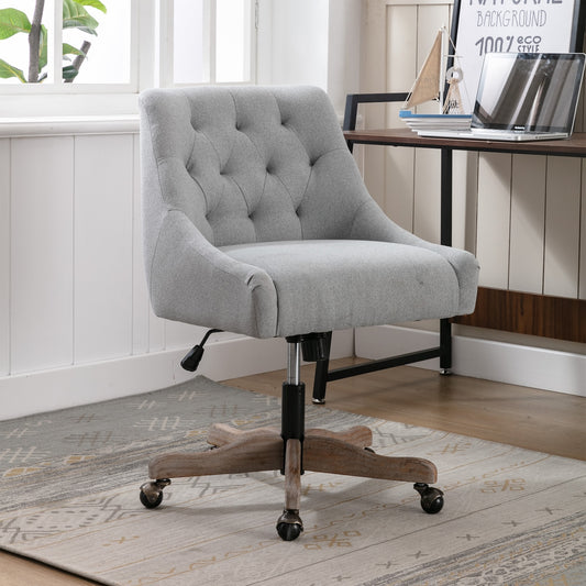 Rivendale Tufted Linen Office Chair with Wooden Base - Gray