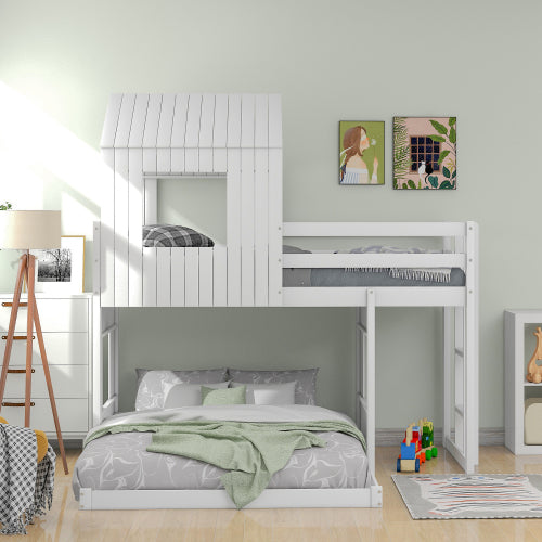 Lucky Furniture Playhouse Twin Over Full Wooden Bunk Bed - White