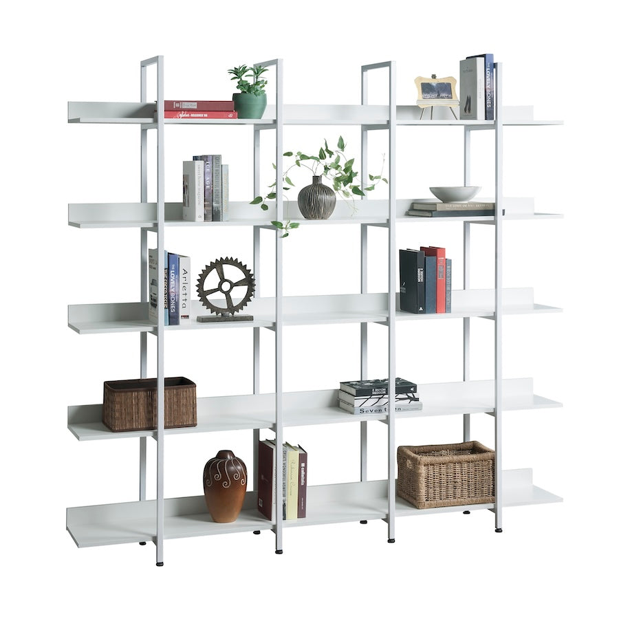 BY Vintage Industrial Style 5-Tier Bookcase - White