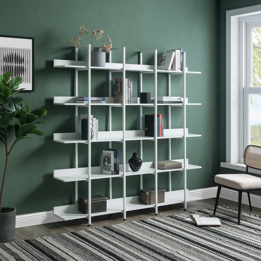 BY Vintage Industrial Style 5-Tier Bookcase - White