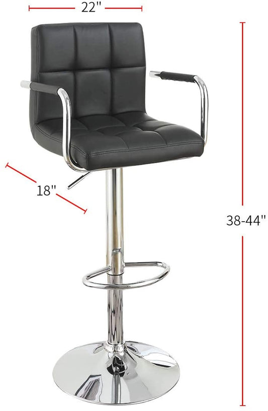 Kanepe Leatherette Bar Stools with Adjustable Height Set of 2 - Black
