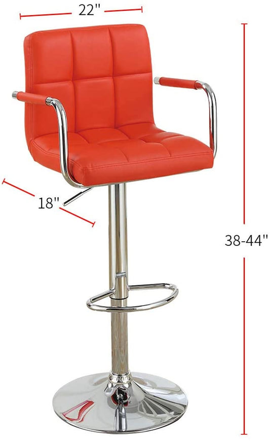 Kanepe Leatherette Bar Stools with Adjustable Height Set of 2 - Red