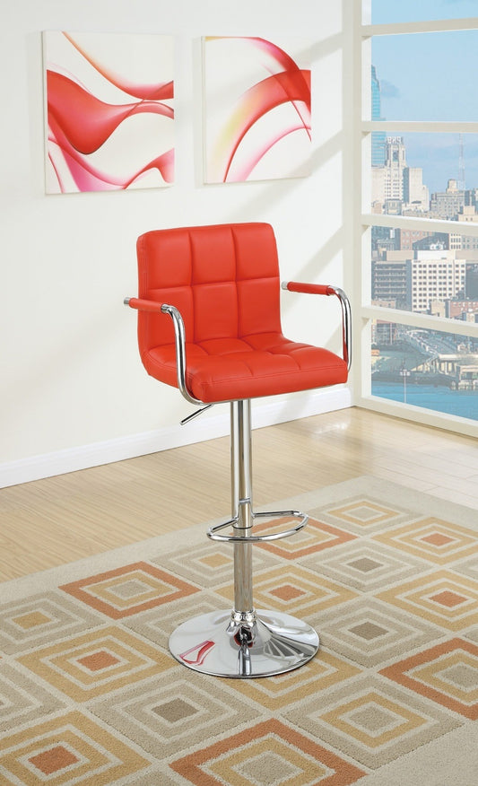 Kanepe Leatherette Bar Stools with Adjustable Height Set of 2 - Red