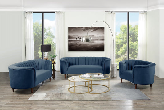 Acme Millephri Mid-Century Modern Sofa in Blue Velvet