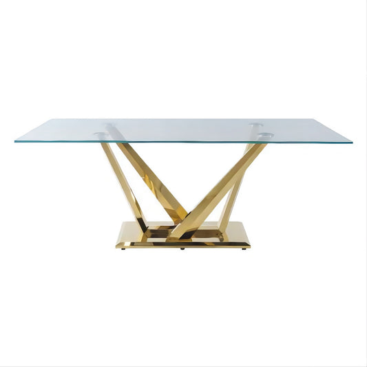 ACME Barnard Dining Table in Clear Glass & Mirrored Gold Finish DN00219