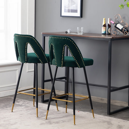 A&A Akoya Collection 28" Velvet Bar Stool in Green Set of 2