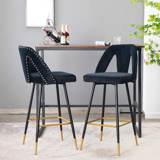 A&A Akoya Collection 28" Velvet Bar Stool in Black Set of 2