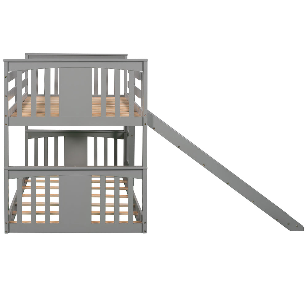 Lucky Twin over Twin Bunk Bed with Slide - Gray