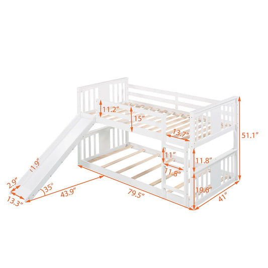 Lucky Twin over Twin Bunk Bed with Slide - White