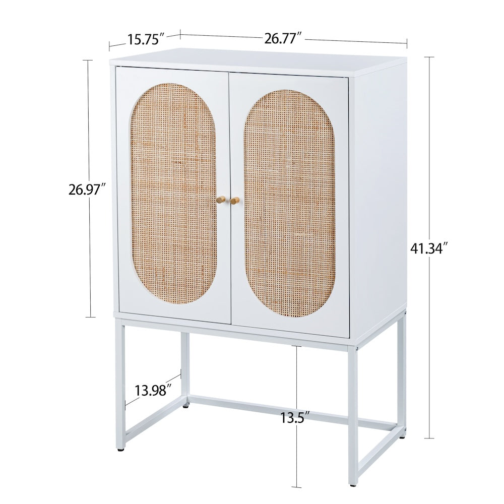 Milestone Set of 2, 2-Door High Cabinet with Rattan Fronts - White