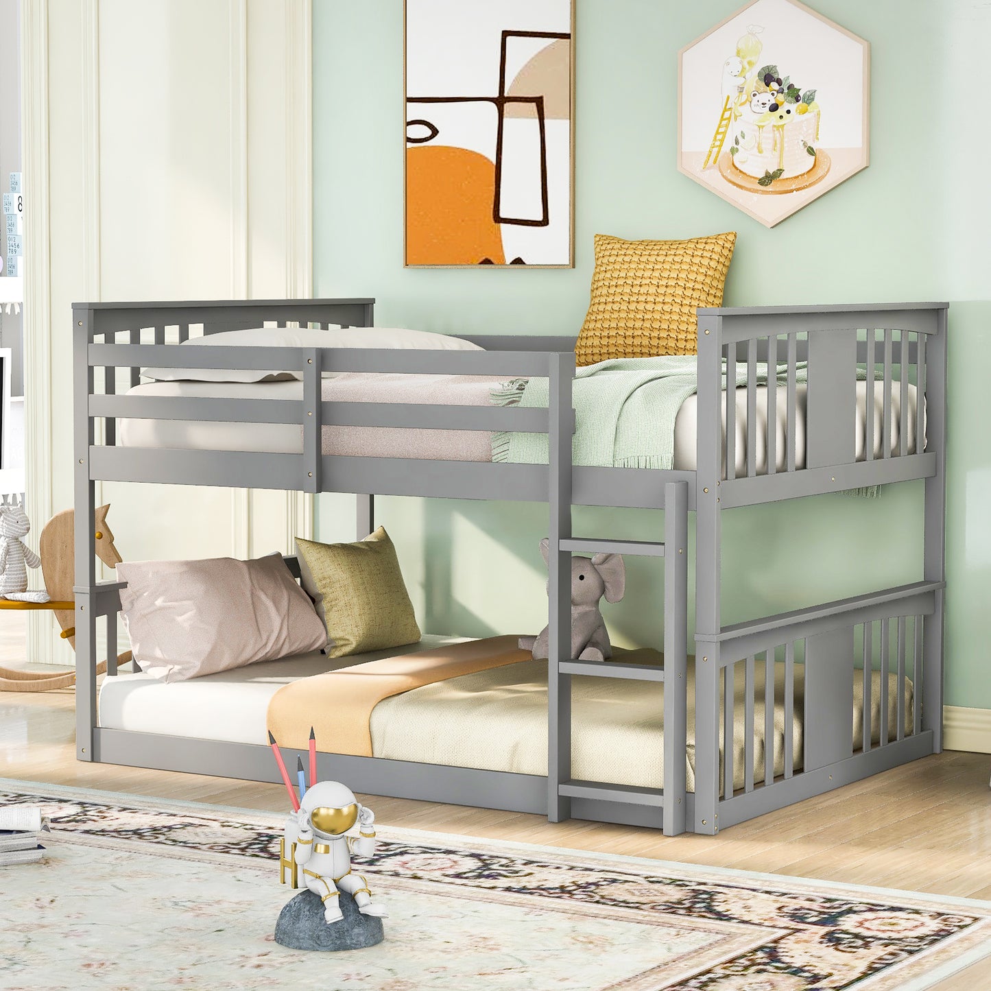 Lucky Cottage Style Full over Full Bunk Bed - Gray