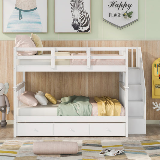 Stairway Full-over-Full Bunk Bed with Drawer - White - detail view 2
