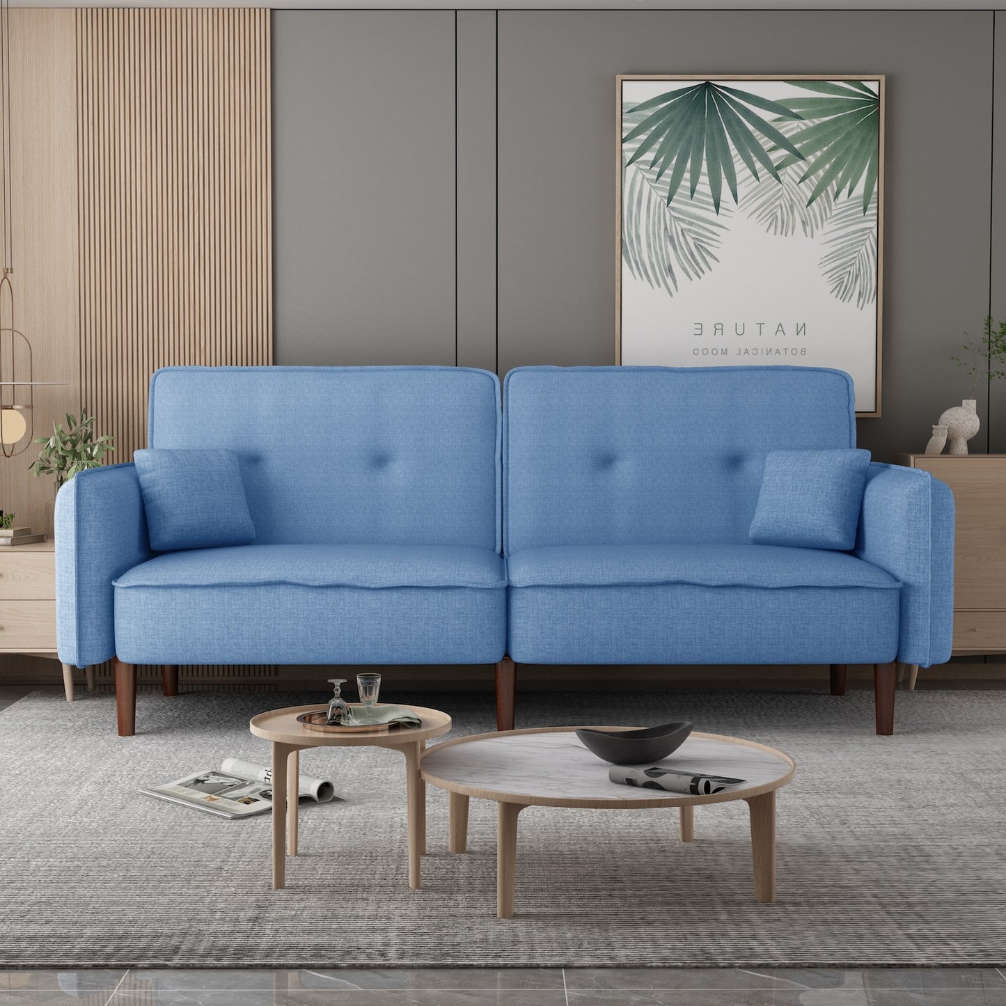 Oceana Split Back Sofa Bed with Walnut Legs - Blue