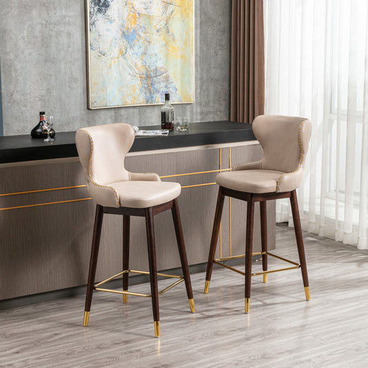 Antia 29.9" Modern Leathaire Bar Stools with Gold Tipped Legs Set of 2 - Beige