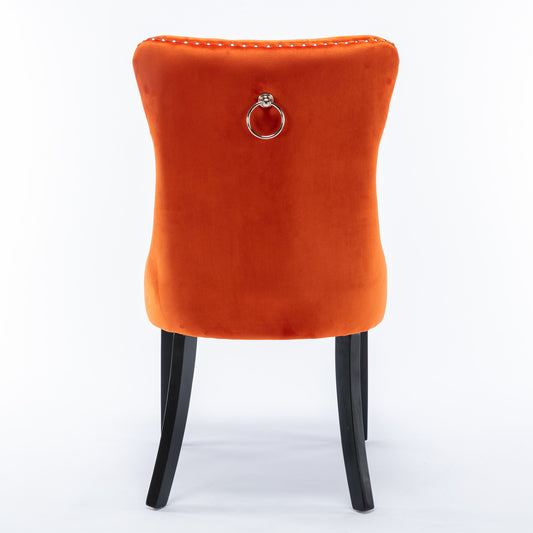 Nikki Tufted Dining Chair with Black Legs in Orange Velvet Set of 2