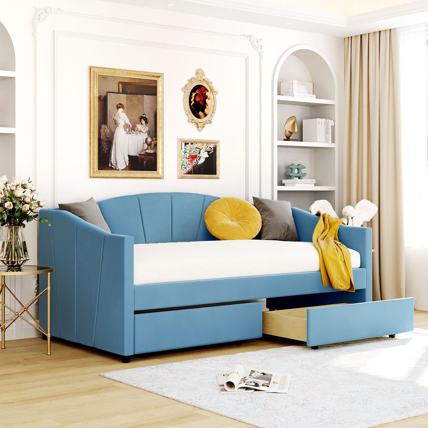 Brandi Twin Size Upholstered Daybed with Storage Drawers