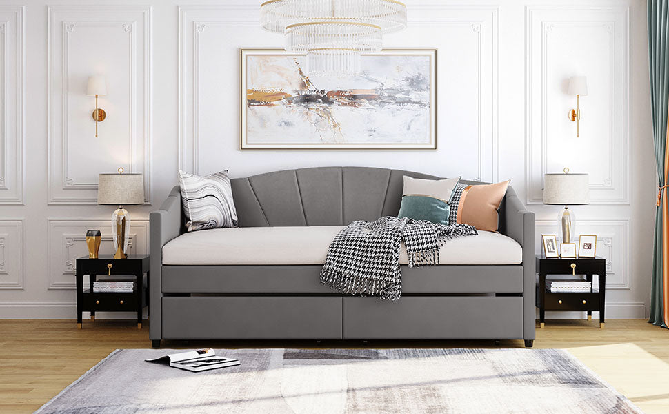 Brandi Twin Size Upholstered Daybed with Storage Drawers