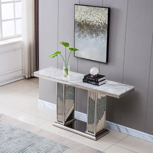 Artisan Furniture Modern White Marble & Gold Console Table