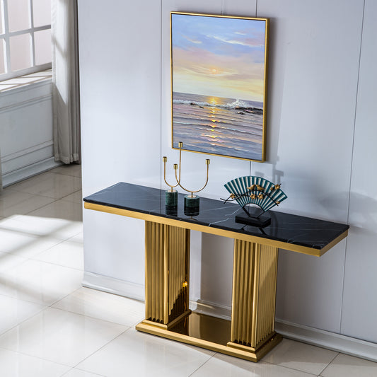 Artisan Furniture Modern Black Marble & Gold Console Table
