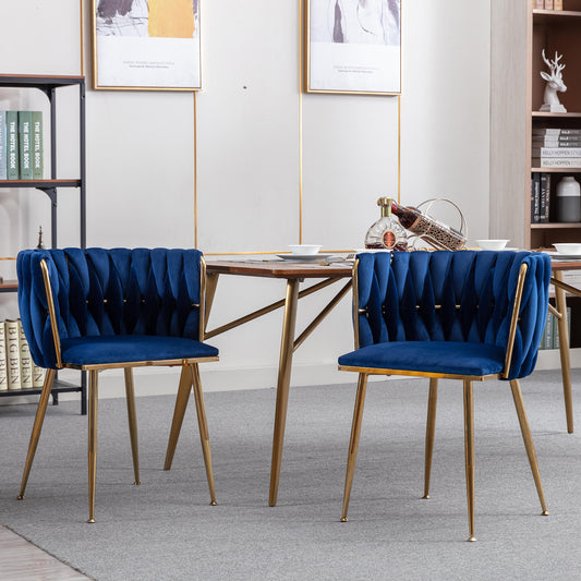 WeeHaa Modern Gold Framed Velvet Dining Chairs Set of 2 - Navy Blue