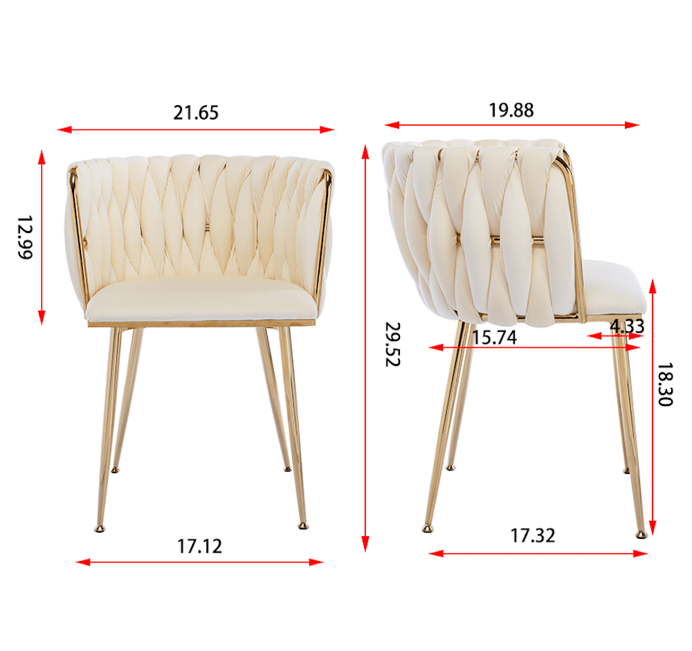 WeeHaa Modern Gold Framed Velvet Dining Chairs Set of 2 - Ivory