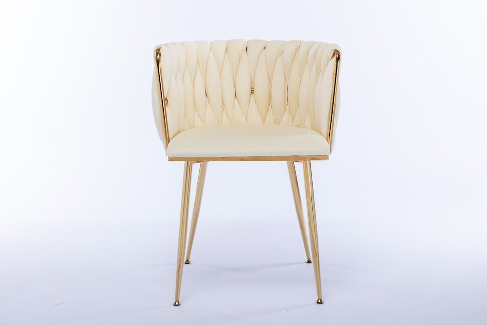 WeeHaa Modern Gold Framed Velvet Dining Chairs Set of 2 - Ivory