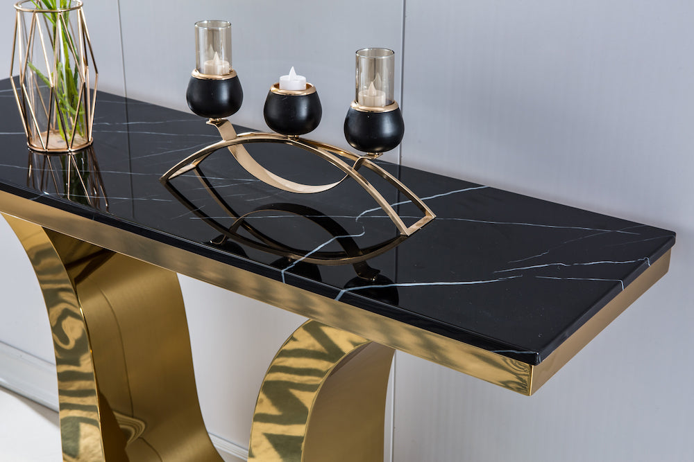 Artisan Furniture Modern Black Marble & Gold Console Table