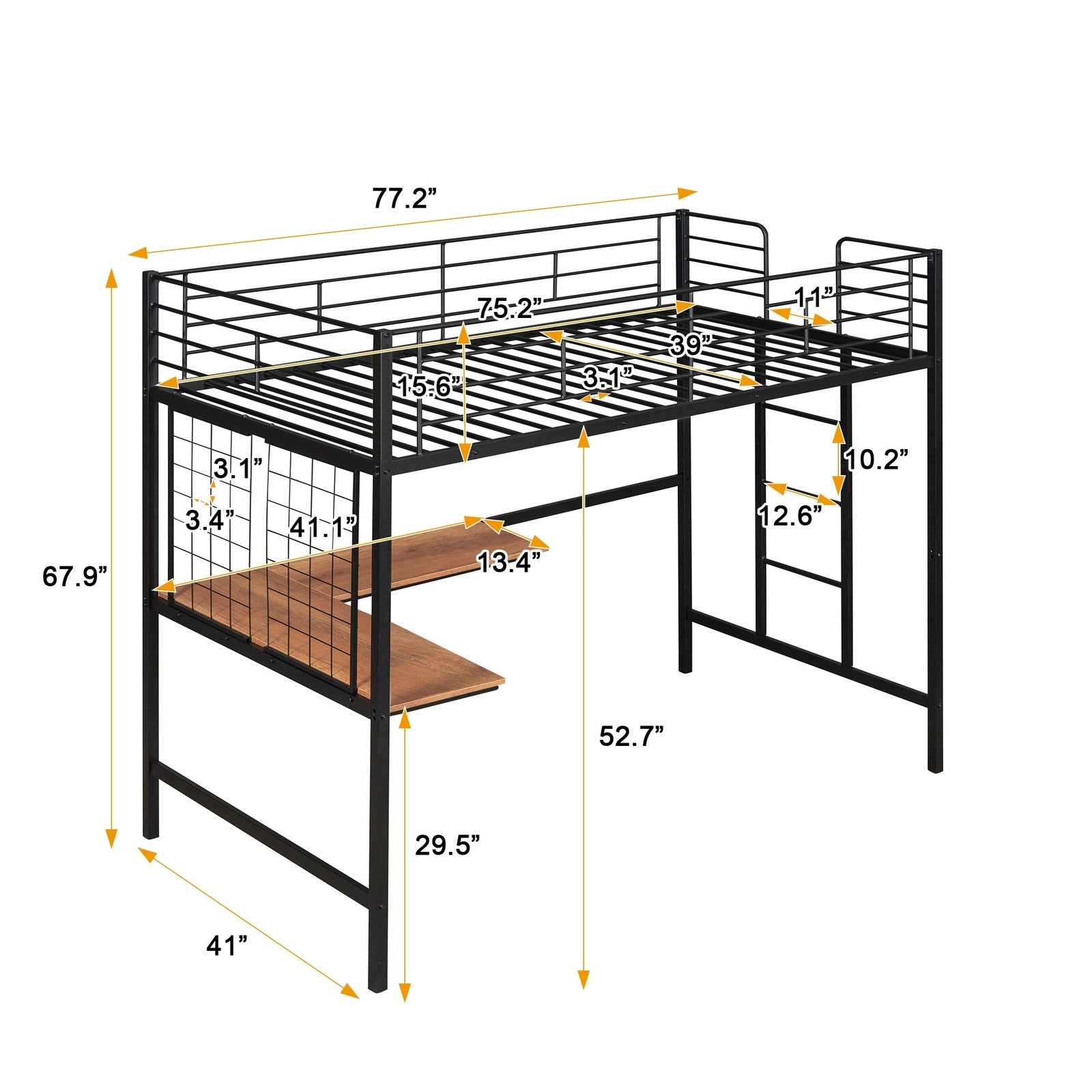 Lucky Full Metal Loft Bed with Desk