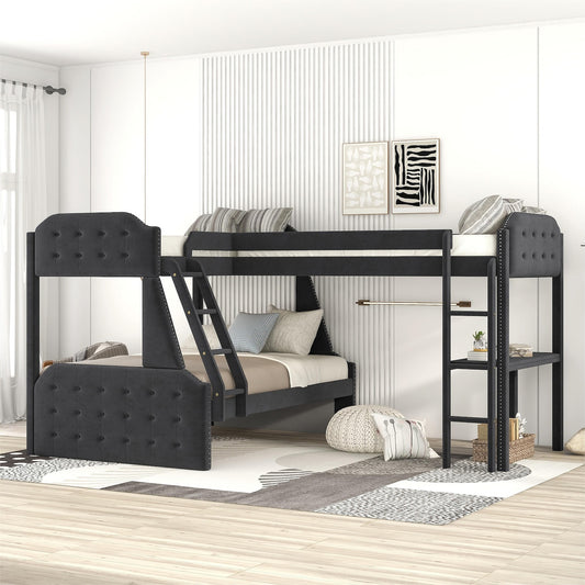 Zephyra L-Shape Twin over Full & Twin Loft Bed - Black
