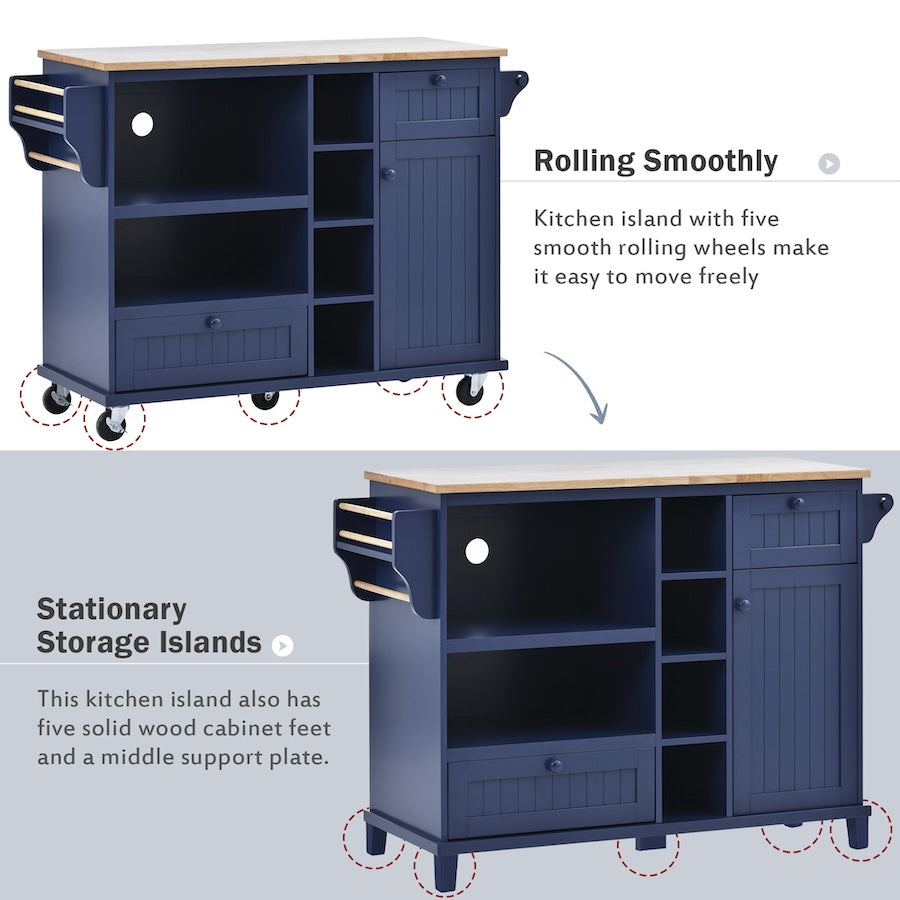 K&K Kitchen Island Cart with Storage Cabinet and Two Locking Wheels