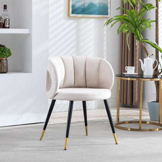 Zen Zone Velvet Accent Chair with Gold Tipped Legs - Off White