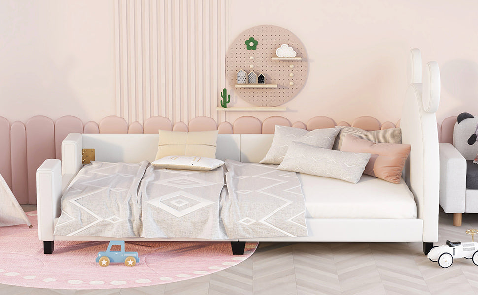 Masha Twin Upholstered Daybed with Cartoon Ears - White