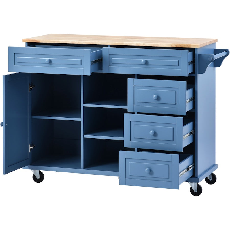 K&K Kitchen Island Cart with 5 Drawers - Blue
