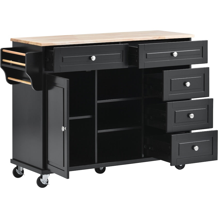 K&K Kitchen Island Cart with 5 Drawers - Black