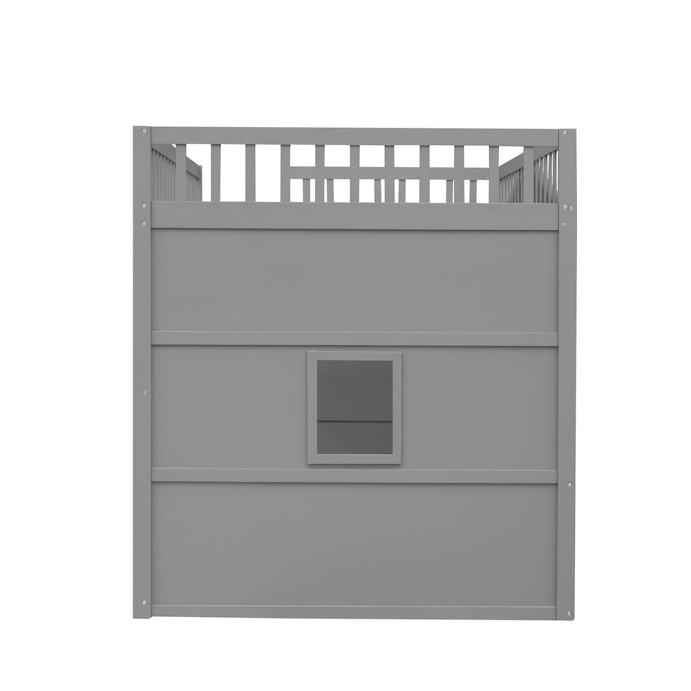 Homey Life House Loft Bed With Ladder- Gray & White
