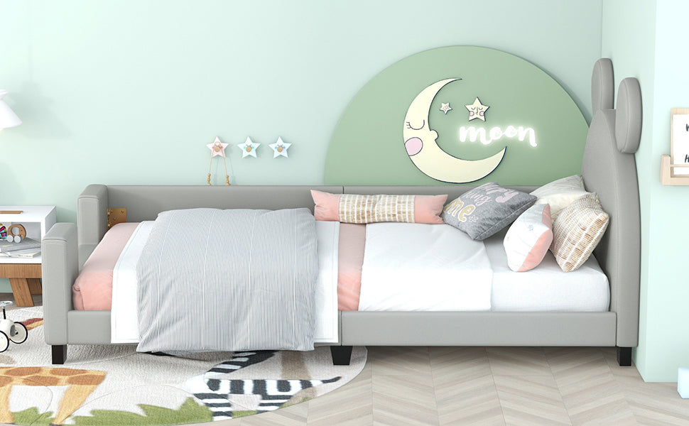 Masha Twin Upholstered Daybed with Cartoon Ears - Gray