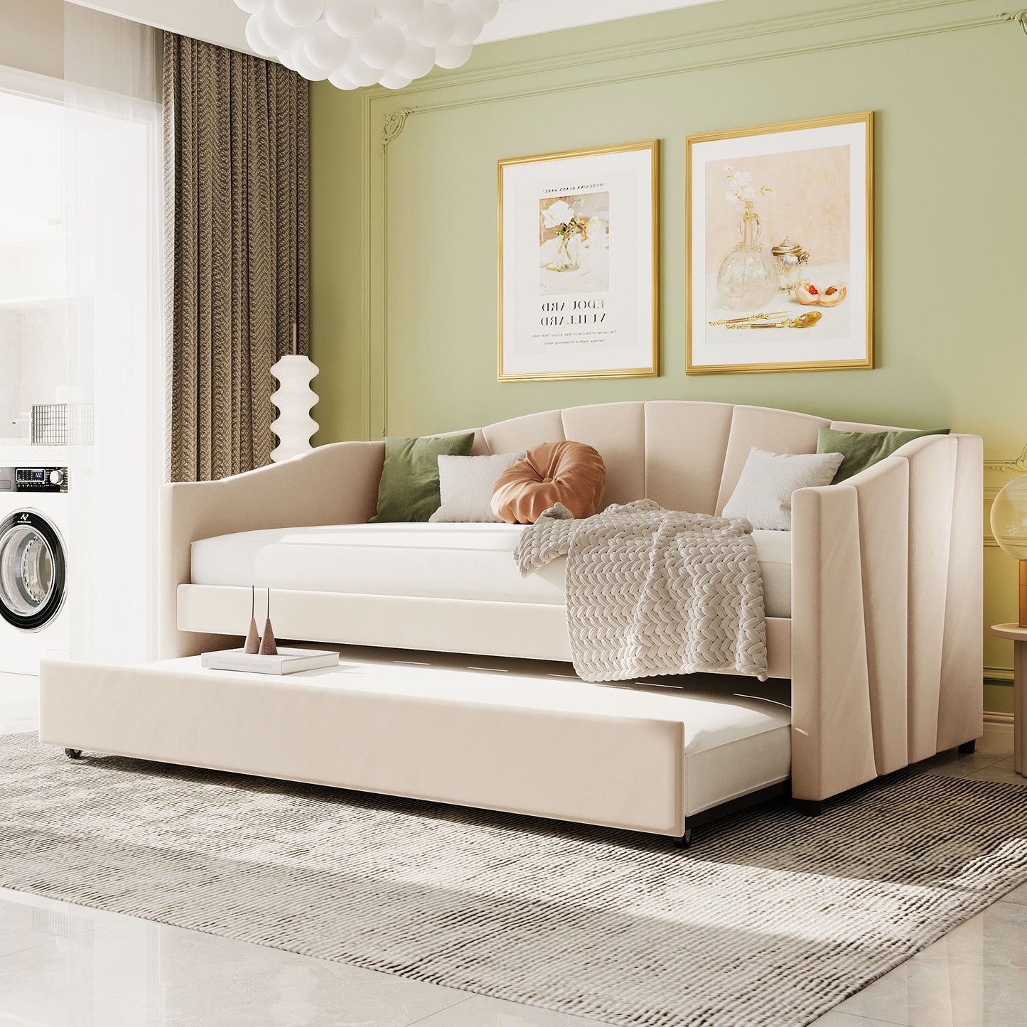 Brandi Twin Size Upholstered Daybed with Trundle