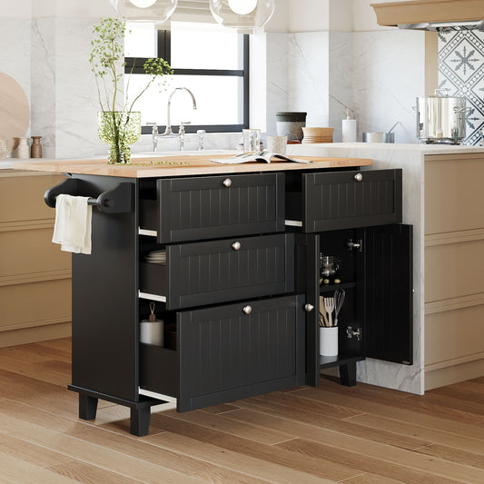 Topmax Farmhouse Kitchen Island with Drop Leaf & Seating - Black
