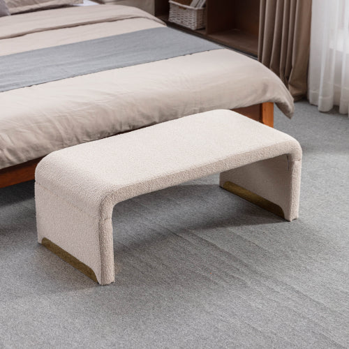 Collection Modern New Boucle Fabric Ottoman Footstool - Beige