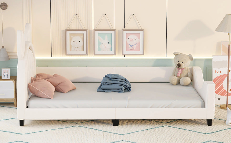Masha Twin Upholstered Daybed with Cartoon Ears - White