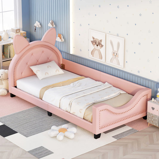 Masha Twin Upholstered Daybed with Cartoon Ears - Pink