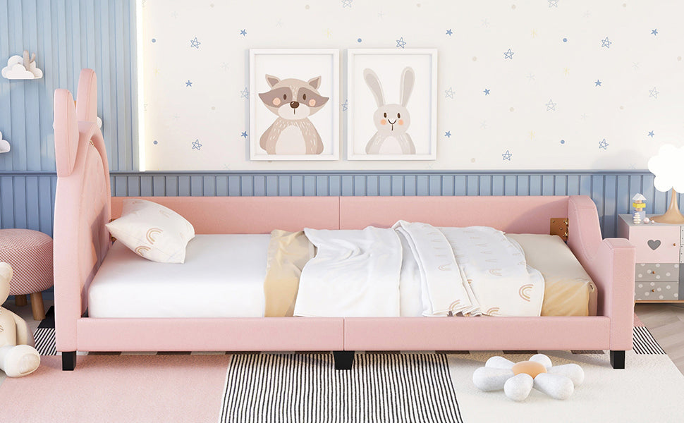 Masha Twin Upholstered Daybed with Cartoon Ears - Pink