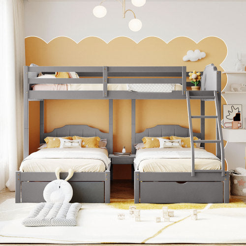 Lucky Furniture Full Over Twin & Twin Triple Wooden Bunk Bed - Gray