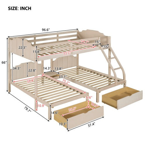 Lucky Furniture Full Over Twin & Twin Triple Wooden Bunk Bed - White