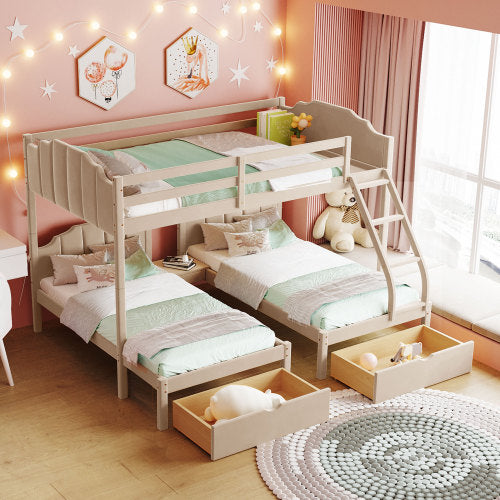 Lucky Furniture Full Over Twin & Twin Triple Wooden Bunk Bed - White