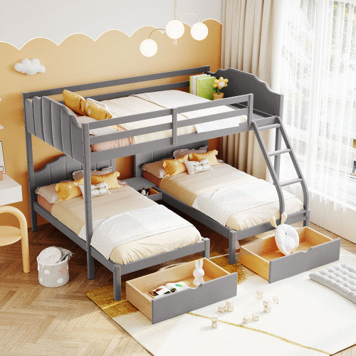 Lucky Furniture Full Over Twin & Twin Triple Wooden Bunk Bed - Gray