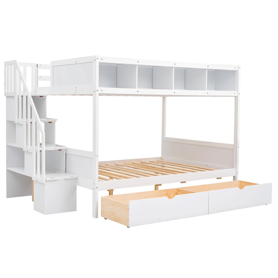 Elara Twin over Full Bunk Bed with Cube Storage - White