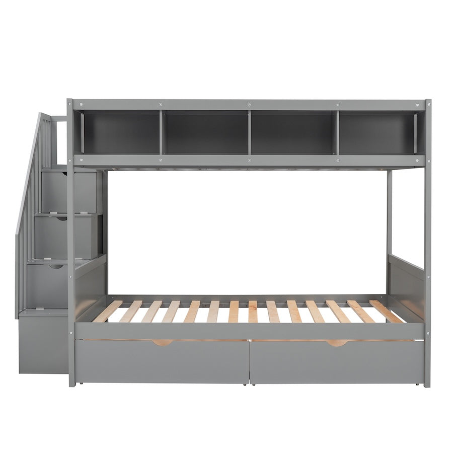 Elara Twin over Full Bunk Bed with Cube Storage - Gray